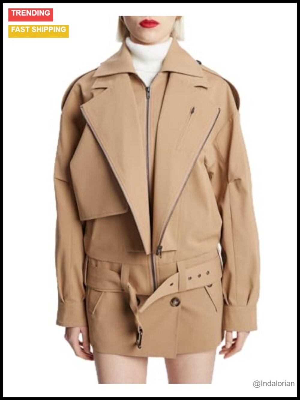 Oversized Cotton Casual Jacket Zip Long Sleeve Notch Collar